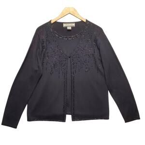 VTG Crystal Kobe Beaded Heart Layered Sweater XL Black Retro 90s Grandma Indie